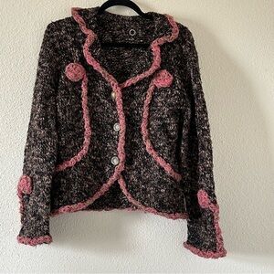 ONE GIRL WHO Knit Blazer Cardigan Brown Pink Women Size Large